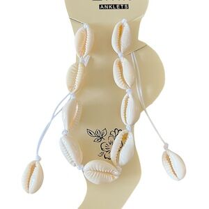 White & Cream Seashell Shell Anklet Ankle Bracelet Adjustable Slip Knot Closure